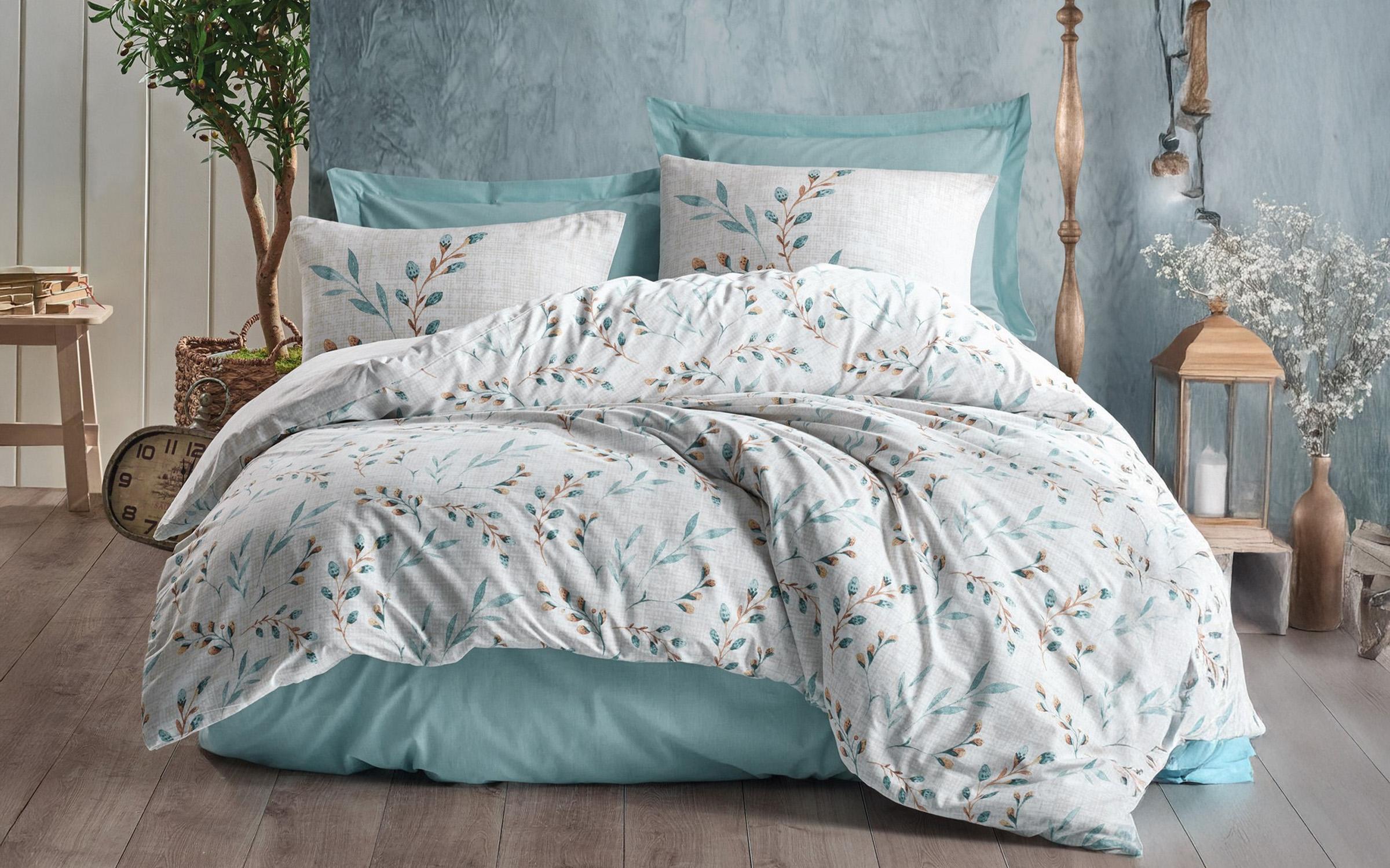 3 parts 160/220 cm; Ranforce 100% Cotton Bed linen Lendell, mint + white  1